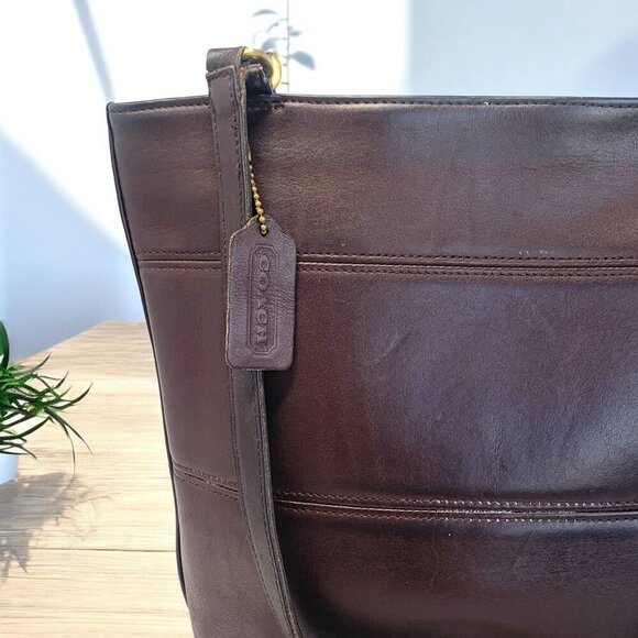 COACH Tribeca Shopper Tote Bag 1998 Brown Leather Shoulder Straps Brass H8P9098 - Picture 3 of 15